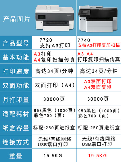 7740 color A3 printing and copying all-in-one inkjet scanning home double-sided continuous supply for commercial office 7720 7720 enterprise version single paper box A3/A4 printing A4 copy and scan package three can add ink merchant office