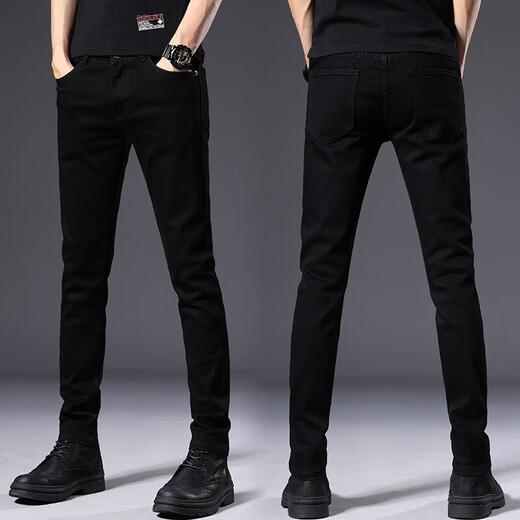Jeans Jeans Jeans Slim Feet Slim Pants Spring and Autumn Nuevo estilo coreano de moda elástica versátiles largos versátiles 902 Black Size 30