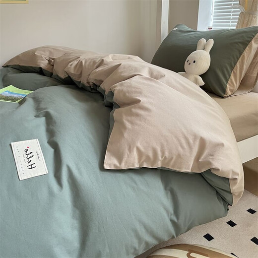 SOMERELLE Four-piece set of cotton colored woven cotton three-piece set student single double quilt cover bedding set 40 pieces green khaki sheets (quilt cover 200*230cm)