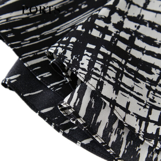PORTS spring and summer new skirt pleated skirt LM8S028MPT031 black print M (6)