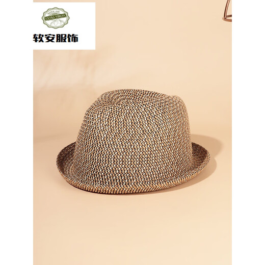 Hanoufeis neue Boutique-Auswahl an kleinen Retro-Hüten für Herren mittleren Alters, Stroh, atmungsaktiver Sonnenschutz, lässig, kurze Krempe, lockiges Gras, Khaki, M (56–58 cm)