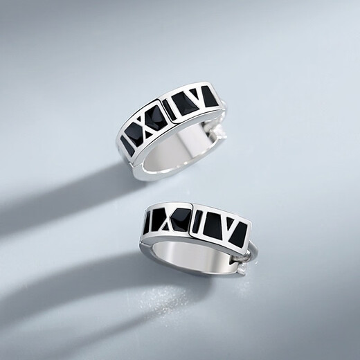 Crystal earrings for men, S925 silver earrings, earrings, Roman numeral earrings, single and double ear jewelry, birthday gifts for boyfriend, black Roman numerals, 925 silver, one pair