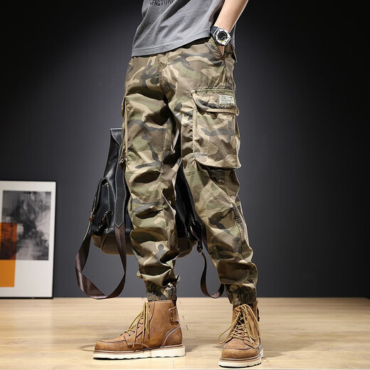 Xuan Mulin American retro work pants men's loose straight pants men's casual pants autumn and winter small feet tying feet Harem pants 679 gray 28