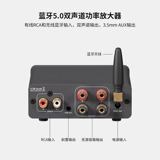 FOSI AUDIO BT20APRO digital power amplifier high power amplifier mini Bluetooth HIFI small home fever high quality heavy bass gun gray 48V/5A power adapter