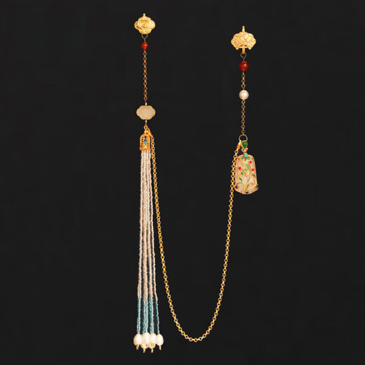 Shijun (SHIJUN) antique cheongsam pressed lapel brooch Chinese style pendant Chinese retro national style imitation pearl tassel Hanfu with ancient decoration, the icing on the cake