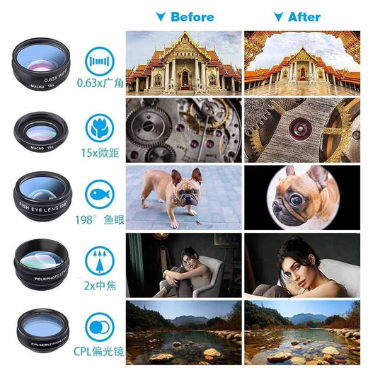 MEDU [10 packages] Lobes de téléphone mobile multifonctionnelles Macro-angle Art Art Photographie Douyin Short Video Shooting 198 Fish Eyes Midfocus Camera externe Polarisation Flow à trois points Black Multifonctional Lens Ten-in-One
