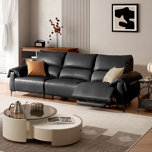 Gujia Home Furnishing (Kuka) [Serie de nubes] Función eléctrica de la pared cero italiana Sala de estar Sofá 6212 Phantom Black 3-persona Right Electric