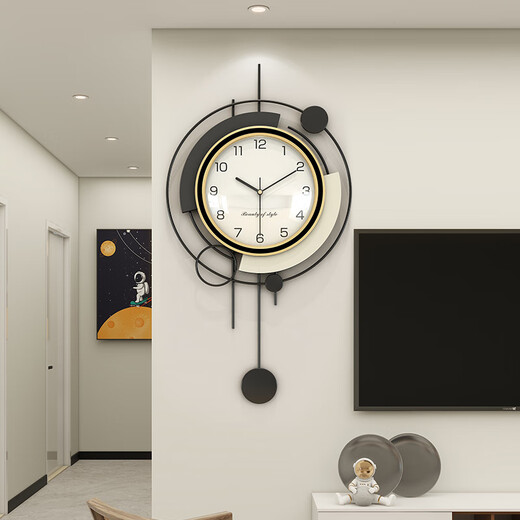 Uhr und Wohnzimmer 2024 Neues leichter Luxusstil moderner und atmosphärischer Wohnzimmereingang High-End-Wand-Uhr mit Glasabdeckung, übergroßes Modell kann 87 cm43 cm 32 cm über 20 Zoll schwingen