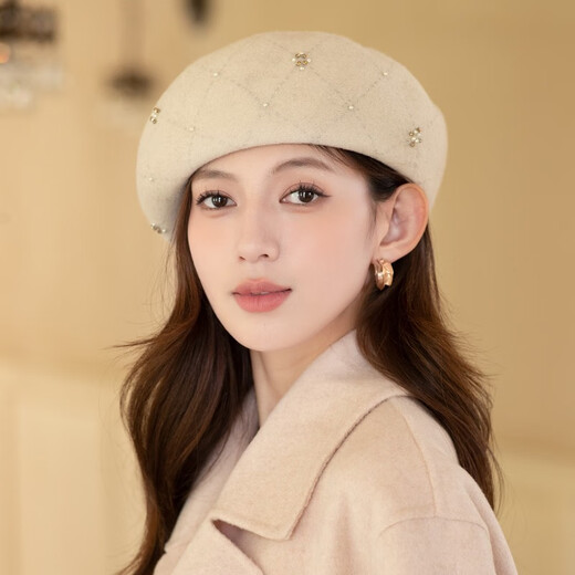 Xiangxue Yuxiu Wool Beret Women's Autumn and Winter 2025 New Painter Hat Fashion Versatile Octagonal Hat Women's French Hat Women's Off-White One Size
