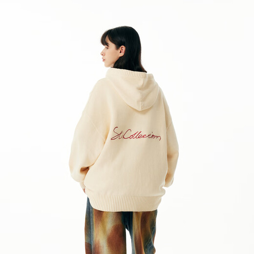 英克斯（inxx）Standby 潮牌连帽花体LOGO刺绣连帽针织衫男复古宽松套头毛衣情侣 米白色 L