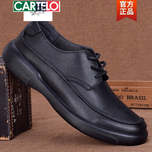 CARTELO Spring and Autumn New Fashion Classic Toe-layer Cowhide Business Casual Men's Leather Shoes Genuine Leather Thick Sole Soft Leather European and American Men's Shoes Black 3899 38