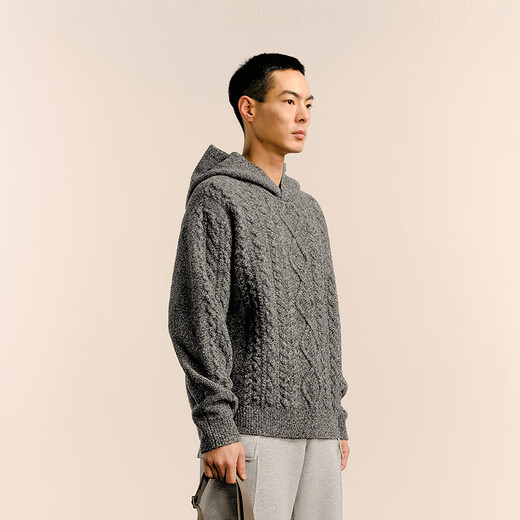 Sketch men's 2025 spring and summer new product environmentally friendly thick needle single-sided long-sleeved sweater hooded loose retro 9P1315050 071 gray S