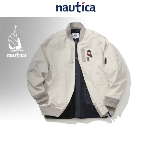 nautica white sail【联名限量】白帆×爆尼膏 日系无性别三合一厚外套棉服BGJW4401 浅灰白01G M