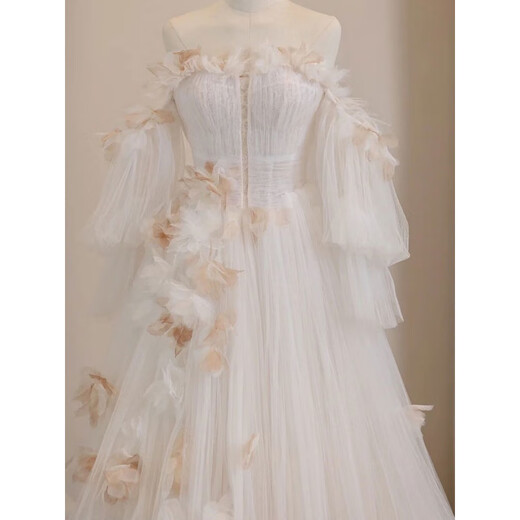 Lingka Qi one-shoulder French light wedding dress 2024 new forest style little man going out main yarn fugitive princess feeling main picture style 2XL