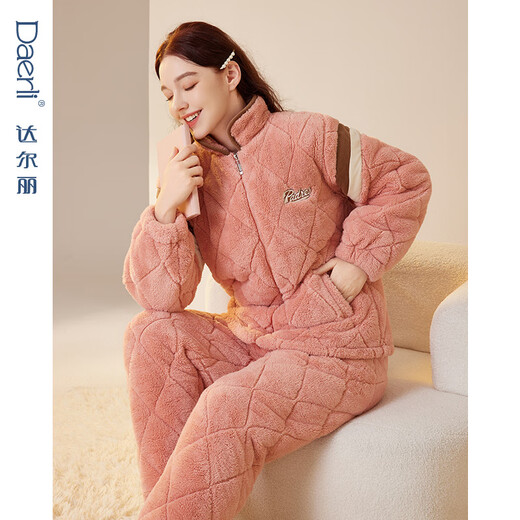 Dalli quilted couple's pajamas new three-layer thickened long-sleeved warm thickened quilted quilted home clothes for men and women suit T8237114-026-Orange Women L