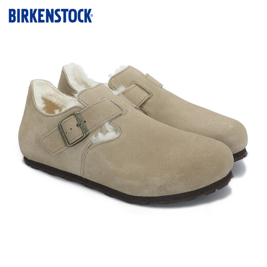 BIRKENSTOCK German imported new men's and women's suede London Shearling fur shoes sand color narrow version 1028470 38