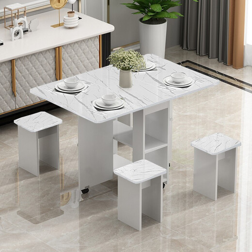 KULIN folding dining table household white table top with storage cabinet removable small apartment dining table retractable