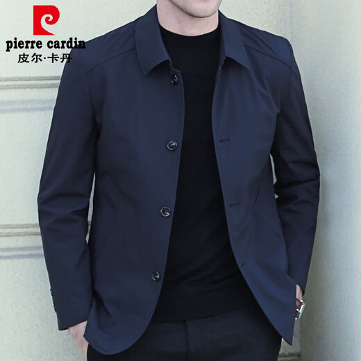 Pierre Cardin high-end brand men's clothing 2022 new middle-aged men's spring and autumn coats middle-aged and elderly jackets lapel business dad spring knitted dark blue (single jacket) 165/S