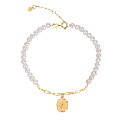 Laishen psychic 18K gold pearl diamond bracelet rose flower card gift 18K gold pearl bracelet about 16+3cm