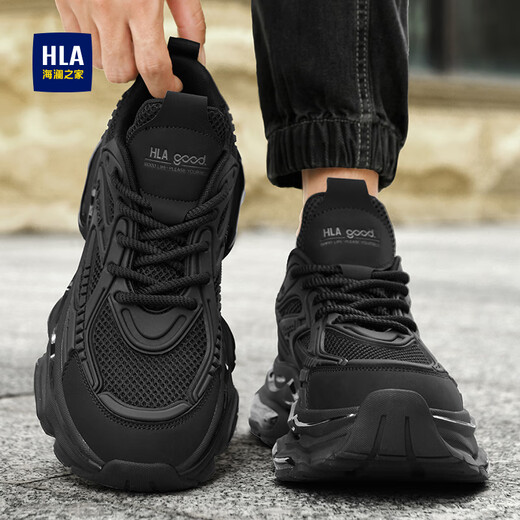 Hailan Home (HLA) Herrenschuhe Sommer 2025 Neue Daddy Schuhe Casual Mesh Schuhe Dicke einzige Erhöhung atmungsaktivem Sport trendy Schuhe Herren schwarz 40