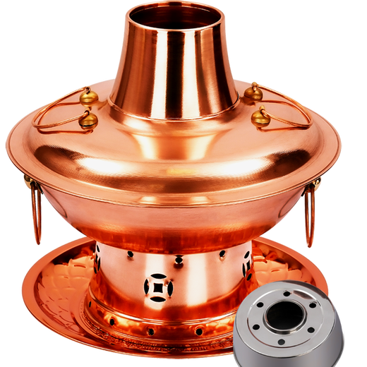 CHUILAOYE copper hot pot Yuanyang pot environmentally friendly oil hot pot alcohol stove household commercial pure copper old-fashioned Beijing meat-shabu copper pot special environmentally friendly oil Yuanyang pot 6-8 people 34cm