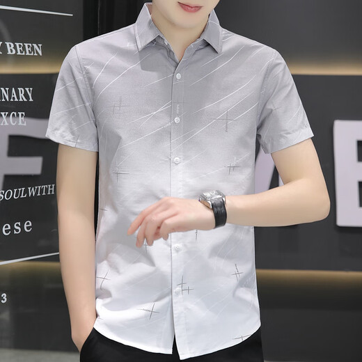 Romon Ice Silk Camisa de manga corta Hombres de estilo de verano Camisa informal Men Medias de collar de mangas Versátiles Versátiles 844 Verde XL