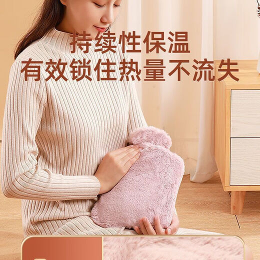 吕笑热水袋注水暖水袋女生暖手热敷肚子暖脚神器可爱毛绒布套安全防爆 【特厚防爆】灰色1000L+毛绒布套