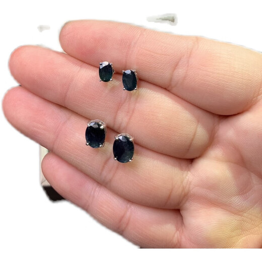 Nanzhi mining area direct sales natural sapphire earrings four-claw earrings 925 silver gold-plated inlaid 4*66*8MM simple 4*6