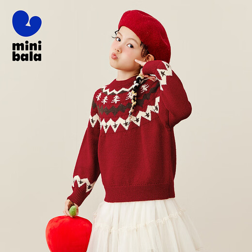Mini Bala boys and girls parent-child warm sweater new autumn Christmas sweater cotton sweater Chinese red 60604 110