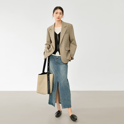 Dialogue (DUIBAI) French high-end commuter suit jacket for women 2026 spring new style small temperament casual small suit Khaki S