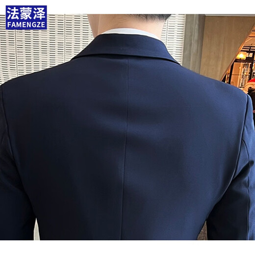 法蒙泽 西服套装男士修身商务休闲西服职业正装小西装男结婚礼服外套男 黑色单扣套装+马甲+衬衫+大礼包 2XL /180【125-140斤】
