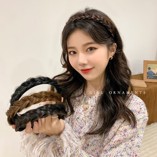 Mu Ding Ding Internet celebrity fishbone braid hair hoop wig braided hairpins for women braided hairpins headband braided headband high skull artifact simulation natural black