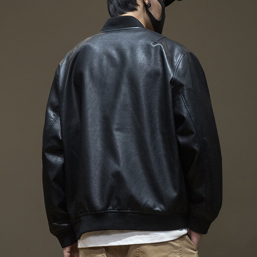 JEEP SPIRIT Genuine Jeep High-end Jacket Men's 2026 Spring and Summer New Retro PU Leather Jacket Men's American Motorcycle Spring and Autumn Jacket Men Black PU Leather M Weight 120 130 Jin Jin equals 0.5 kg