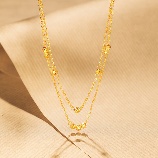 Saturday Fortune (ZLF) Yellow 18K Gold Necklace Women's Dream Broken Geometric Gold Beads Double Chain as a Holiday Gift for Your Girlfriend 40cm +5cm