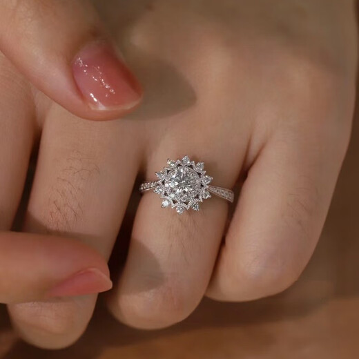 EothPT950 platinum flower moissanite diamond ring for girls platinum live Valentine's Day birthday gift for girlfriend PT950 platinum one carat moissanite ring + certificate