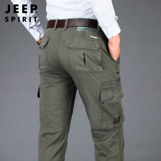 JEEP/吉普工装裤男直筒宽松多口袋休闲裤男式春夏薄款棉户外多兜裤子秋冬厚款大码男装军旅长裤 A9923深蓝色（厚款） 30（腰围2.3尺）