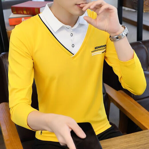 
Commander Bear lapel sweatshirt with velvet/no velvet spring and autumn collared long-sleeved T-shirt men's shirt collar fake two-piece base shirt youth velvet 6627 blue 11XL m recommended 90-110Jin [Jin equals 0.5 kg]