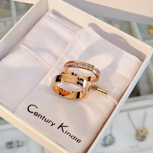 CENTURY& KINDLE baby's breath couple rings, a pair of rings with engraving, niche design, simple, fashionable and trendy birthday gift for girlfriend (rose gold), plain circle + baby's breath, a pair, please note the color and ring number