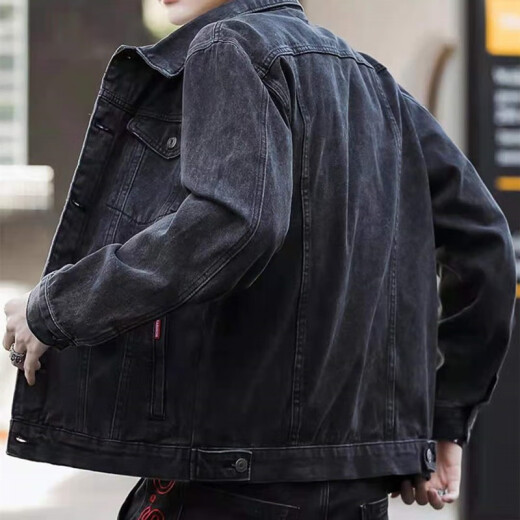 狄帝鲨男士牛仔外套春夏季美式潮流百搭上衣潮牌加绒加厚休闲工装夹克男 XCL-1105加绒【浅蓝色】 XL