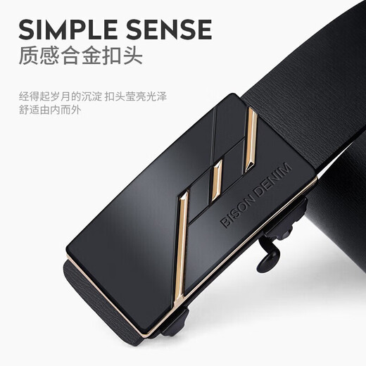 American Bison Men's Belt Men's Automatic Buckle Cowhide Belt Business Casual Genuine Leather Pants Belt Birthday Gift for Boyfriend