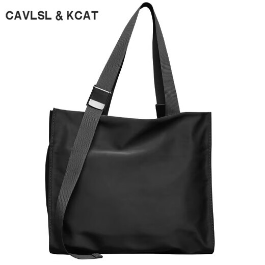 CavlslKcat tote bag men's handbag large capacity casual shoulder crossbody bag trendy fashion tote bag commuter men's bag black hand strap adjustable 39*12*34cm