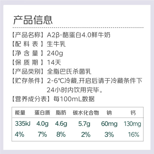 Qixian A2-Casein 4.0 Fresh Milk 240g*4