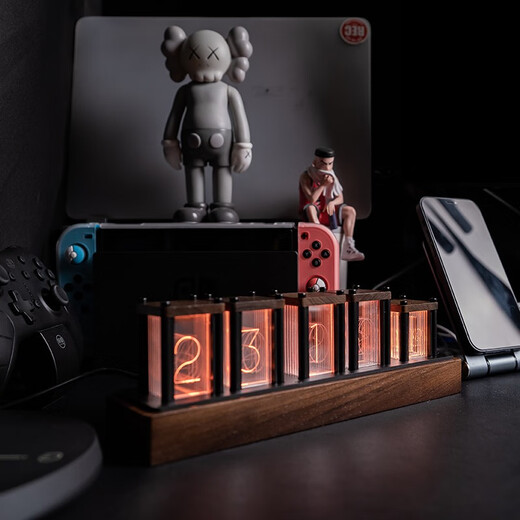 Momen rgb pseudo-nixie tube clock LED computer and desktop creative ornaments Chinese Valentine's Day gift birthday gift five-tube walnut semi-finished product - assembly required