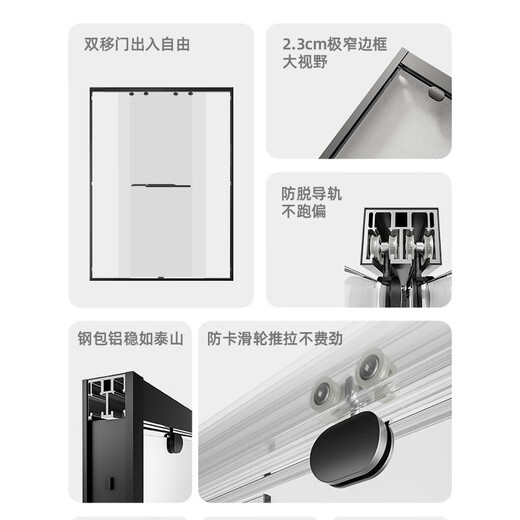 心海伽蓝（SHKL） 淋浴房玻璃隔断浴室家用简易一字形双移门干湿分离卫生间浴屏 1F 黑色透明679/一平方 详询客服