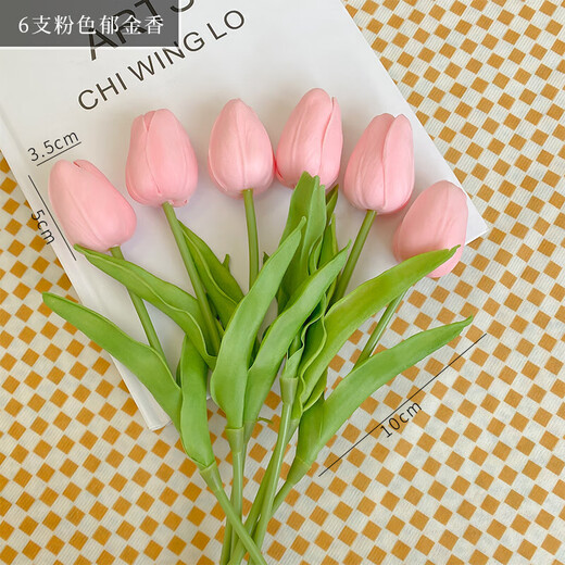 Flower e-flow ins artificial flower tulip fake flower bionic bouquet living room decoration flower table flower arrangement floral photo bouquet 6 pink tulips