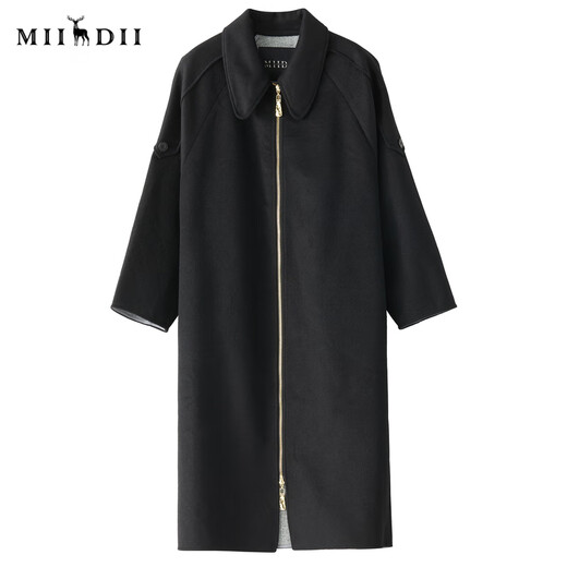 谜底2022冬季新品复古优雅长款宽松羊毛呢大衣外套女229MD6195 黑色 M