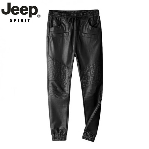 JEEP SPIRIT pilot winter casual leather pants men's velvet thickened motorcycle jogging slim leg pants harem pants loose black size 33 waist 2.6 feet 135-145 Jin [Jin equals 0.5 kg]