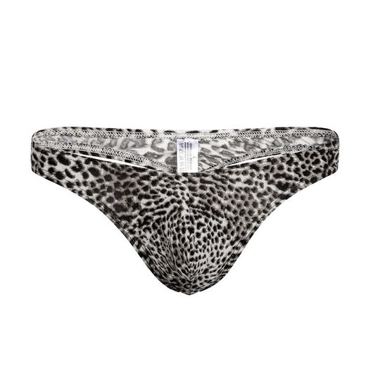 Men's leopard print underwear, men's thong with bulging bag, narrow hem, sexy men's thong, L black