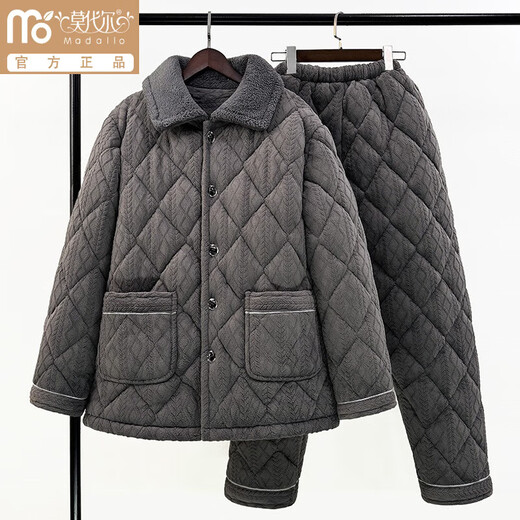 Pajamas de hombres modales de mediana edad y ancianos en el algodón de terciopelo de coral de invierno engrosado y de mayor tamaño de la chaqueta de algodón de algodón de padre de mayor tamaño N9926F azul [espesado y mejorado] L (90-120Jin [Jin iguala 0.5 kg])