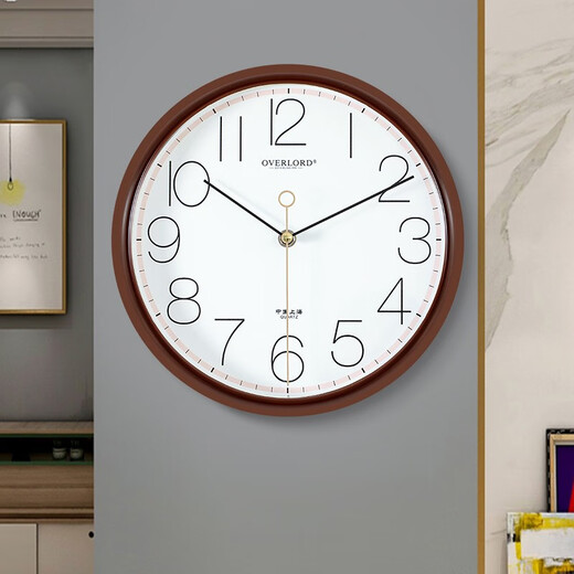 The story of time, light luxury modern wall clock, living room, home, fashionable bedroom clock, no punching, wall hanging, no punching, 6191A square brown white disk, 12 inches [diameter 30 cm]